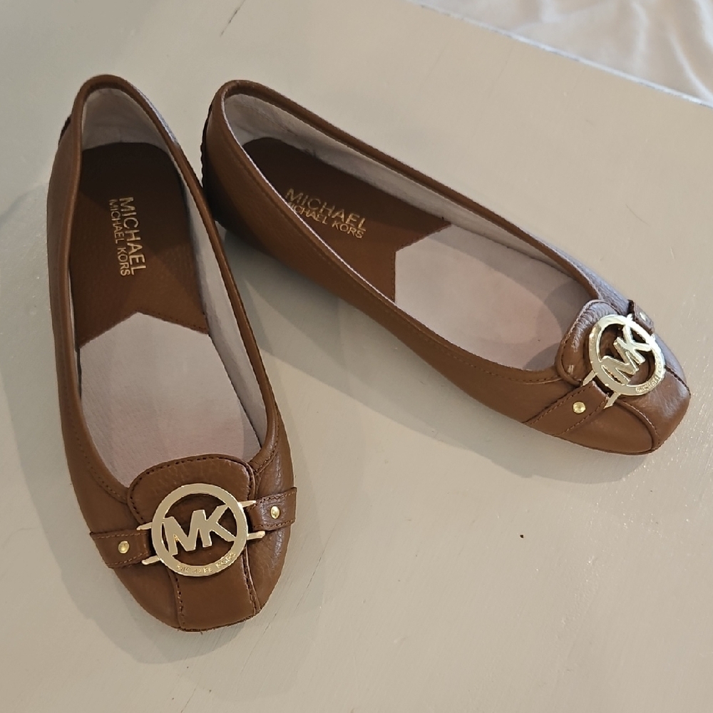 Michael Kors Tan Loafers with Gold Logo